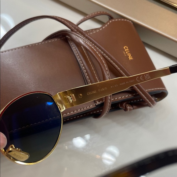 Celine Metal Triomphe Oval Sunglasses with Brown Leather Case - Picture 6 of 9